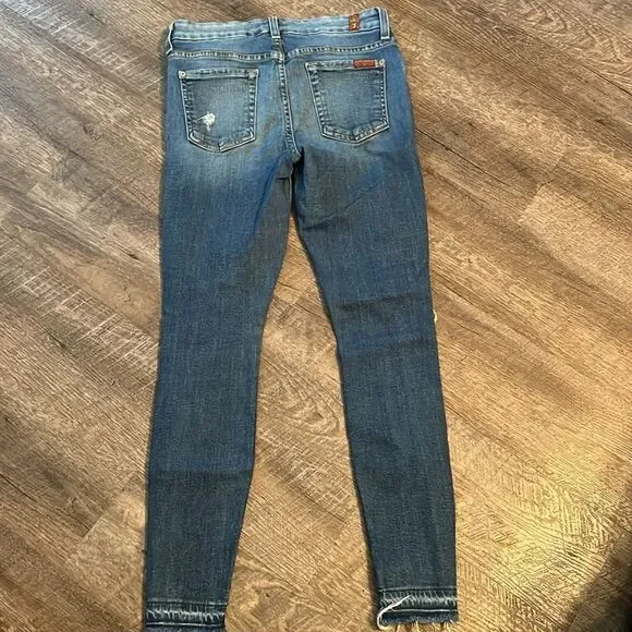 7 For All Mankind Distressed Skinny Jeans Sz 26 Raw Hem Stretch Denim - Picture 4 of 12